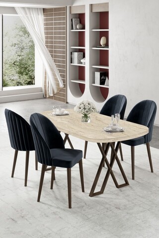 Set masă și scaune (5 bucăți), Hanah Home, Kaye, Travertin / Antracit