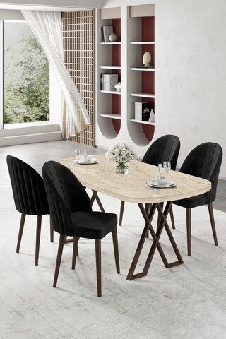 Set masă și scaune (5 bucăți), Hanah Home, Kaye, Travertin / Negru