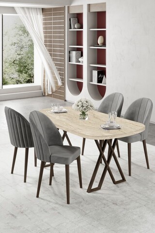 Set masă și scaune (5 bucăți), Hanah Home, Kaye, Travertin / Gri