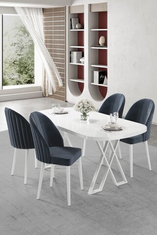 Set masă și scaune (5 bucăți), Hanah Home, Kaye, Alb / Antracit