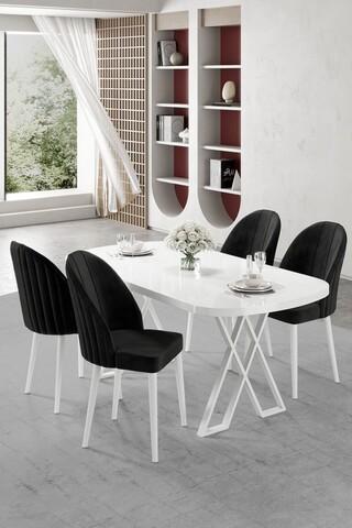 Set masă și scaune (5 bucăți), Hanah Home, Kaye, Alb/Negru