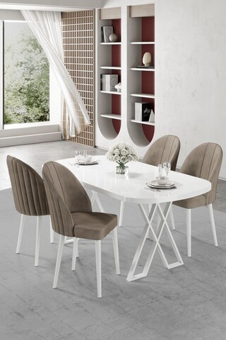 Set masă și scaune (5 bucăți), Hanah Home, Kaye, Alb / Cappuccino