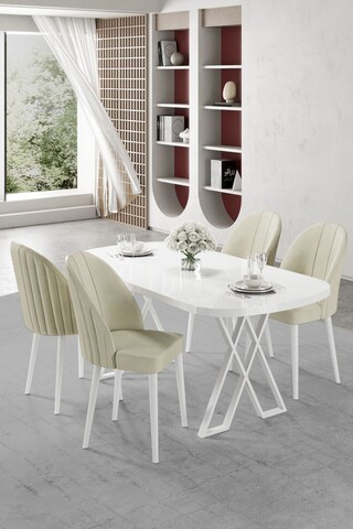 Set masă și scaune (5 bucăți), Hanah Home, Kaye, Alb / Crem