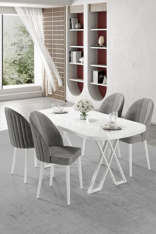 Set masă și scaune (5 bucăți), Hanah Home, Kaye, Alb/Gri