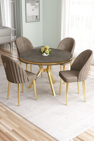 Set masă și scaune (5 bucăți), Hanah Home, Mos, Antracit / Auriu / Cappuccino