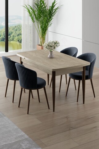 Set masa extensibila si scaune, Hanah Home, Asfel, Travertin / Antracit