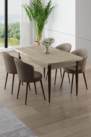 Set masa extensibila si scaune, Hanah Home, Asfel, Travertin / Cappuccino