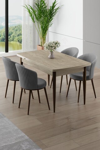 Set masa extensibila si scaune, Hanah Home, Asfel, Travertin / Gri