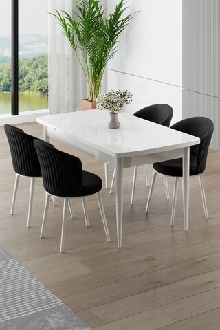Set masa extensibila si scaune, Hanah Home, Asfel, Alb/Negru