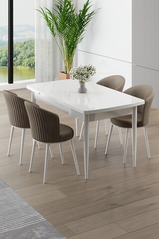 Set masa extensibila si scaune, Hanah Home, Asfel, Alb / Cappuccino