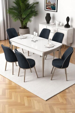 Set masa extensibila si scaune, Hanah Home, Nira, Alb / Crom / Antracit
