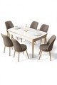 Set masa extensibila si scaune, Hanah Home, Nira, Alb / Auriu / Cappuccino