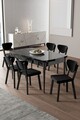 Set masa extensibila si scaune, Hanah Home, Exve, Marmură neagră / Negru