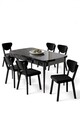 Set masa extensibila si scaune, Hanah Home, Exve, Marmură neagră / Negru