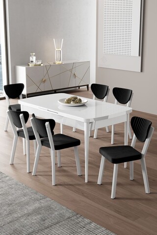 Set masa extensibila si scaune, Hanah Home, Exve, Alb/Negru