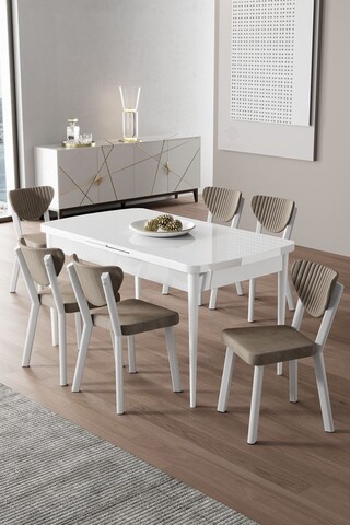 Set masa extensibila si scaune, Hanah Home, Exve, Alb / Cappuccino