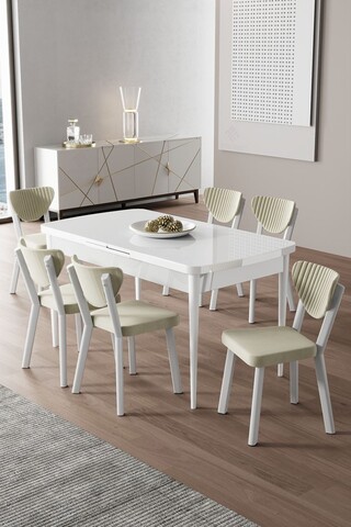 Set masa extensibila si scaune, Hanah Home, Exve, Alb / Crem
