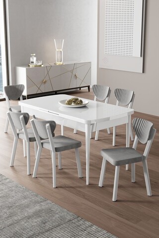 Set masa extensibila si scaune, Hanah Home, Exve, Alb/Gri