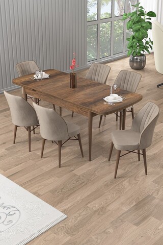 Set masa extensibila si scaune, Hanah Home, Uzi, Baroc / Cappuccino