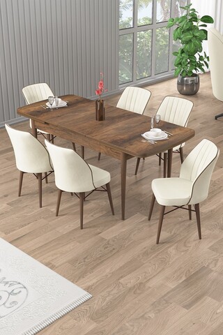 Set masa extensibila si scaune, Hanah Home, Uzi, Baroc / Crem