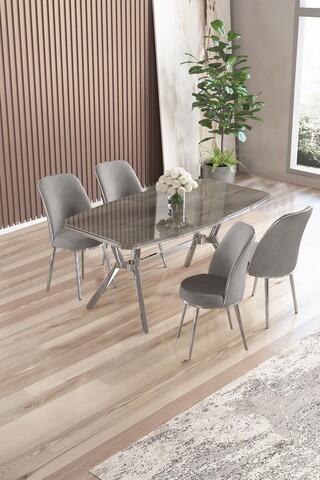 Set masă și scaune (5 bucăți), Hanah Home, Lena, Antracit / Crom / Gri