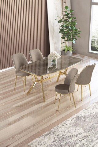 Set masă și scaune (5 bucăți), Hanah Home, Lena, Antracit / Auriu / Cappuccino