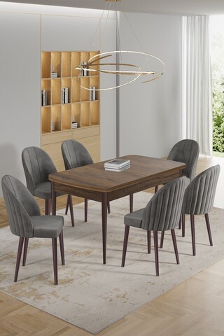Set masa extensibila si scaune, Hanah Home, Enya, Baroc / Gri