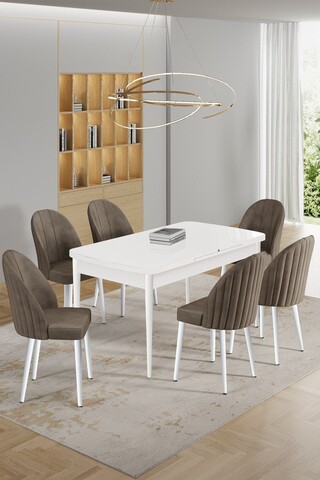 Set masa extensibila si scaune, Hanah Home, Enya, Alb / Cappuccino