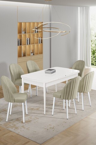 Set masa extensibila si scaune, Hanah Home, Enya, Alb / Crem