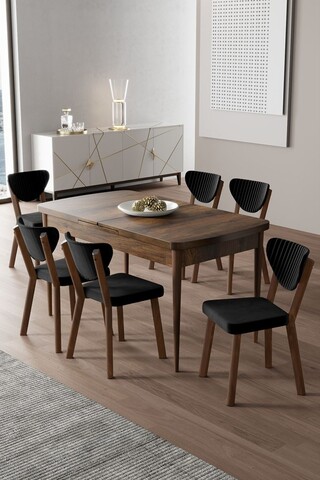 Set masa extensibila si scaune, Hanah Home, Exve, Baroc / Negru