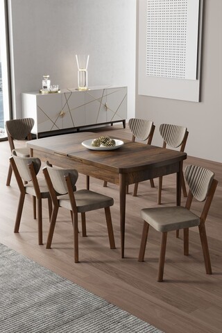 Set masa extensibila si scaune, Hanah Home, Exve, Baroc / Cappuccino