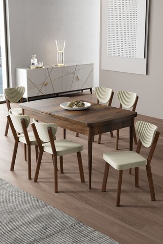 Set masa extensibila si scaune, Hanah Home, Exve, Baroc / Crem