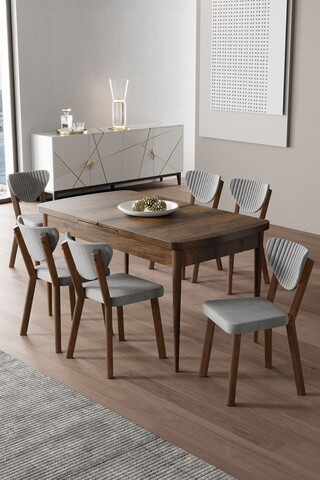 Set masa extensibila si scaune, Hanah Home, Exve, Baroc / Gri