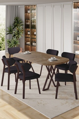 Set masă și scaune (7 piese), Hanah Home, Axton, Pin Atlantic / Antracit