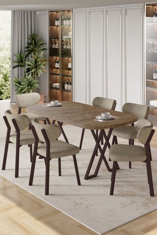 Set masă și scaune (7 piese), Hanah Home, Axton, Pin Atlantic / Cappuccino
