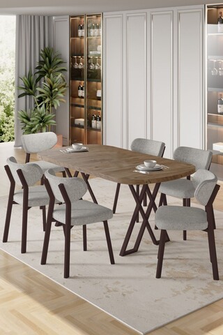 Set masă și scaune (7 piese), Hanah Home, Axton, Pin Atlantic / Gri