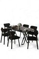 Set masă și scaune (7 piese), Hanah Home, Axton, Marmură neagră / Negru