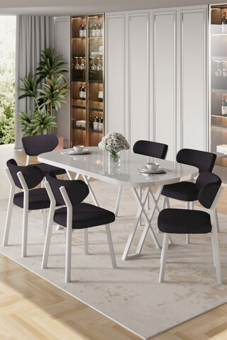 Set masă și scaune (7 piese), Hanah Home, Axton, Alb / Antracit