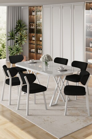 Set masă și scaune (7 piese), Hanah Home, Axton, Alb/Negru