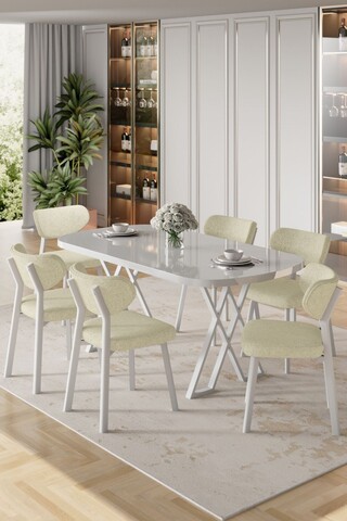 Set masă și scaune (7 piese), Hanah Home, Axton, Alb / Crem
