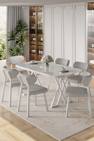 Set masă și scaune (7 piese), Hanah Home, Axton, Alb/Gri