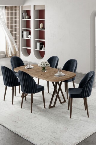 Set masă și scaune (7 piese), Hanah Home, Kaye, Pin Atlantic / Antracit