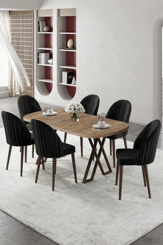 Set masă și scaune (7 piese), Hanah Home, Kaye, Pin Atlantic / Negru