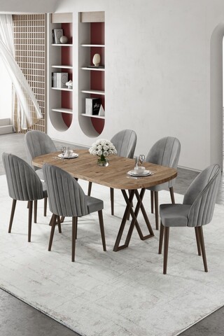 Set masă și scaune (7 piese), Hanah Home, Kaye, Pin Atlantic / Gri