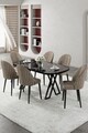 Set masă și scaune (7 piese), Hanah Home, Kaye, Marmură neagră / Cappuccino