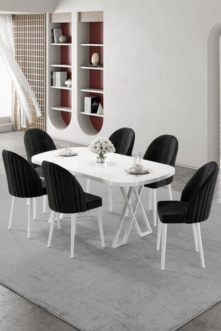 Set masă și scaune (7 piese), Hanah Home, Kaye, Alb/Negru