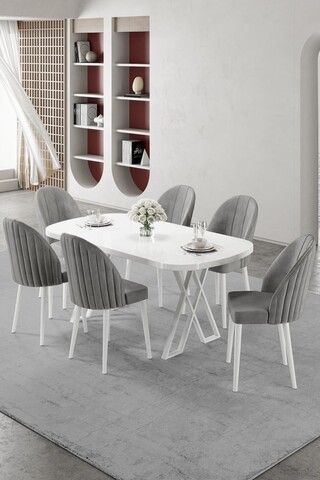 Set masă și scaune (7 piese), Hanah Home, Kaye, Alb/Gri