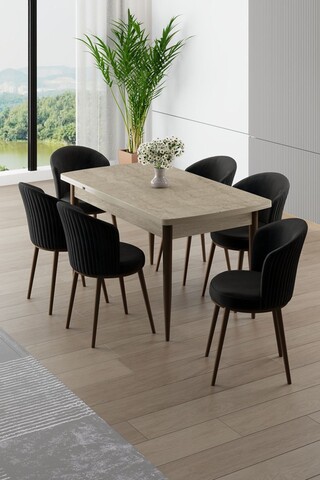Set masa extensibila si scaune, Hanah Home, Asfel, Travertin / Negru