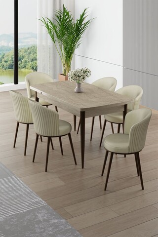 Set masa extensibila si scaune, Hanah Home, Asfel, Travertin / Crem