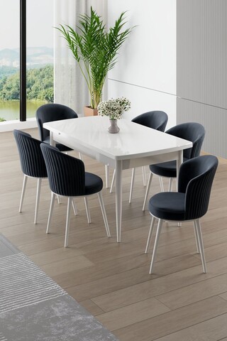 Set masa extensibila si scaune, Hanah Home, Asfel, Alb / Antracit